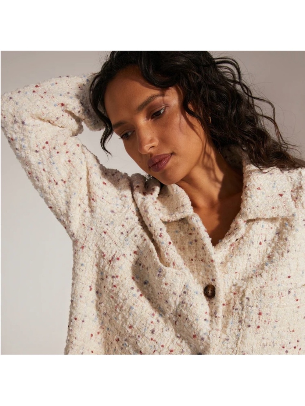 Favorite Daughter Cream Tweed Talullah Button-Up Jacket with Multicolor Flecks